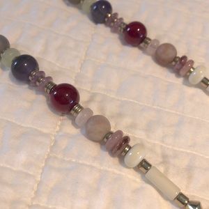 Long necklace w/ black, pink, grey, gold and wine